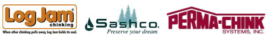 chinking brand logos including Perma-chink, Sashco and LogJam
